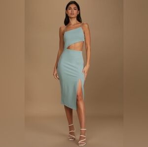 Lulu's One-Shoulder Cutout Dress in Soft Blue
